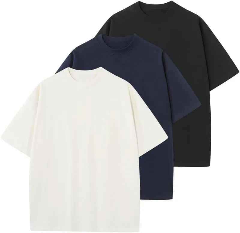 3 Pcs Men's Cotton T-Shirts Oversized Tshirts Unisex Basic Tees Loose Fit Solid Athletic Lightweight Tops