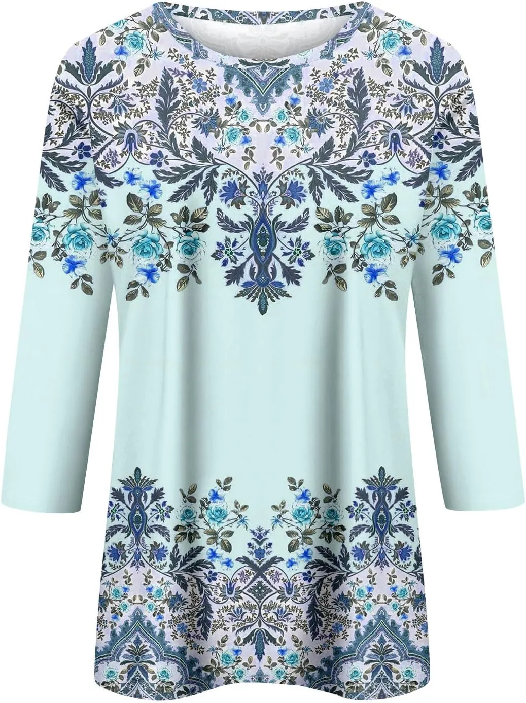 3/4 Length Sleeve Womens Tops Crewneck Shirts Business Dressy Casual Tunic Blouses Summer Basic Tees