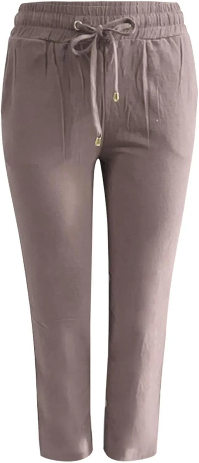 aihihe Linen Pants for Women Casual Summer Drawstring Elastic High Waist Yoga Pants Loose Fit Comfy Straight Leg Palazzo Pant