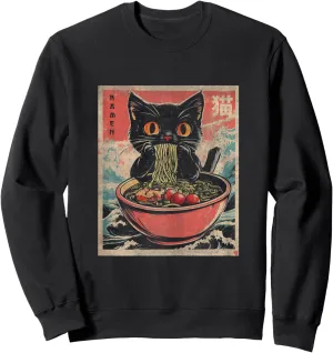 Anime Cat Ramen Japanese Funny Graphic Tees Kawaii Cats Sweatshirt