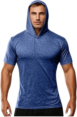 Athletic Hooded Shirts for Men Short Sleeve Workout Sun Protection Summer Hoodie Casual Running T Shirt Quick Dry Top