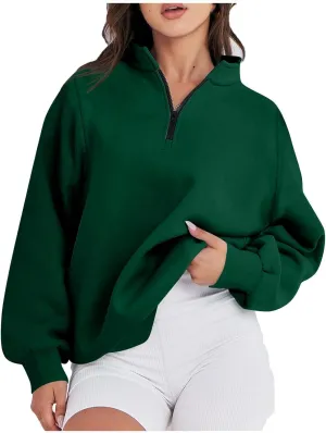 Baggy Half Zip Sweatshirt Women Lightweight Fleece Oversized Sweatshirts Fall Clothes Loose Fit Comfy Pullover Tops
