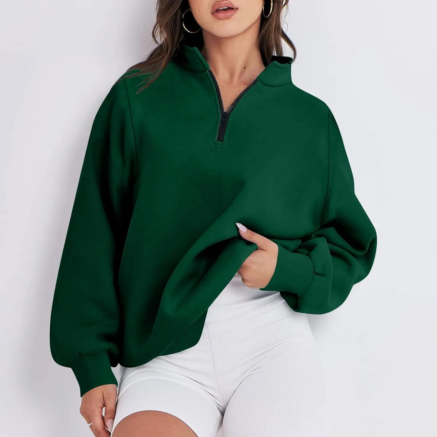 Baggy Half Zip Sweatshirt Women Lightweight Fleece Oversized Sweatshirts Fall Clothes Loose Fit Comfy Pullover Tops