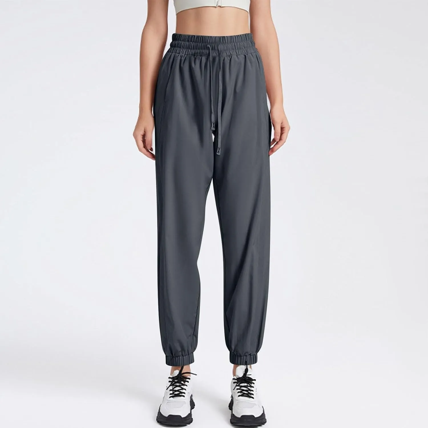 Beeswan Pants for Women Casual Loose Stretchy Work Pants Jogging Elastic Summer Solid Outfit Ankle-Length with Pockets