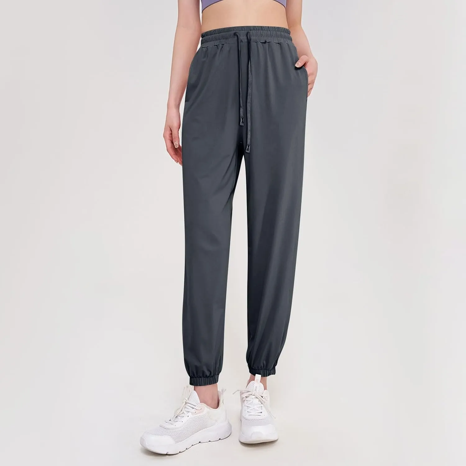 Beeswan Pants for Women Casual Loose Stretchy Work Pants Jogging Elastic Summer Solid Outfit Ankle-Length with Pockets