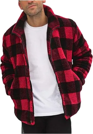 BIFUTON Winter Jackets for Men, Men's Winter Jacket Full Zip Sherpa Lined Jackets Soft Warm Stand Collar Trucker Fleece Coats