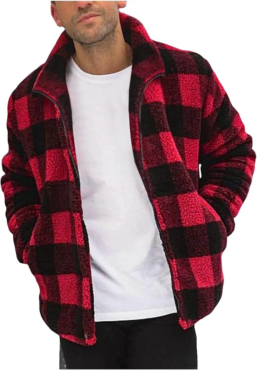 BIFUTON Winter Jackets for Men, Men's Winter Jacket Full Zip Sherpa Lined Jackets Soft Warm Stand Collar Trucker Fleece Coats