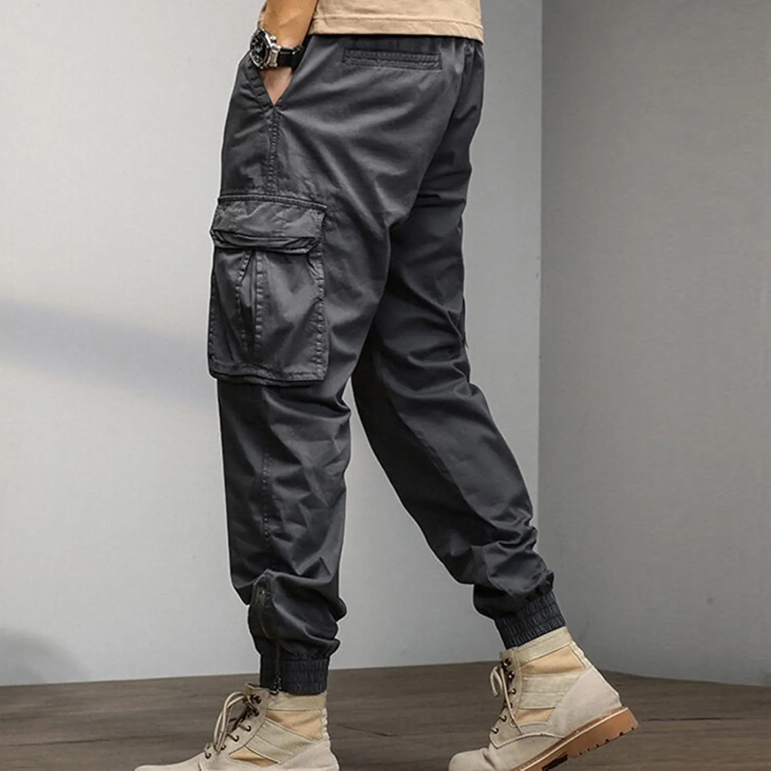 Big and Tall Men Cargo Jogger Sweat Pants Open Bottom Ripstop Hiking Work Pants Quick Dry Stretch Multi-Pockets