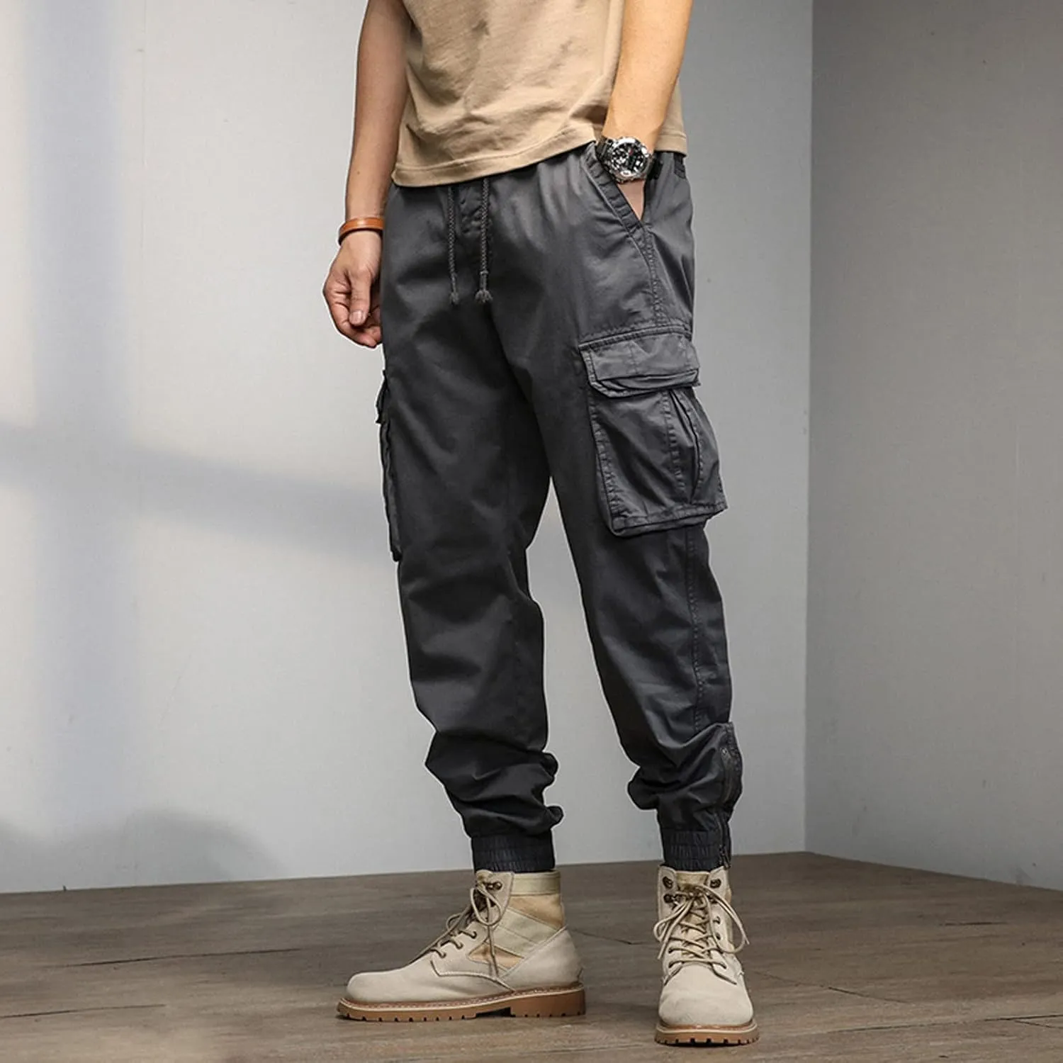 Big and Tall Men Cargo Jogger Sweat Pants Open Bottom Ripstop Hiking Work Pants Quick Dry Stretch Multi-Pockets