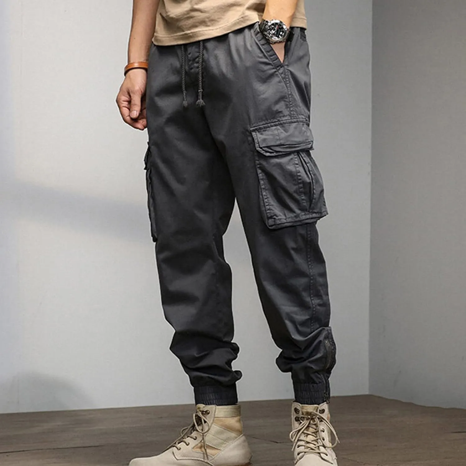 Big and Tall Men Cargo Jogger Sweat Pants Open Bottom Ripstop Hiking Work Pants Quick Dry Stretch Multi-Pockets