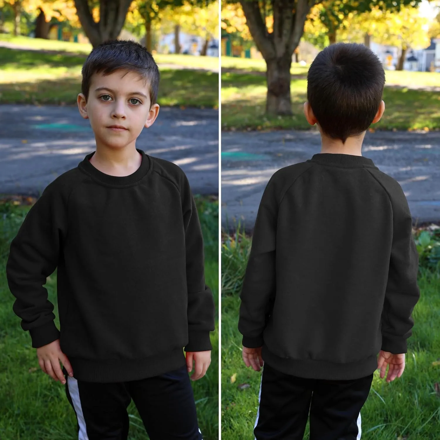 BIG ELEPHANT Boys Crewneck Sweatshirt Youth Fleece Sweatshirts Long Sleeve Basic Pullover Soft Warm Thin Fleece for Kids