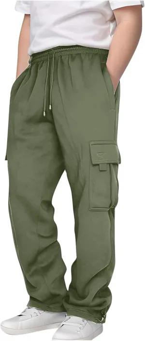Boys Sweatpants Casual Elastic Waist Drawstring Cargo Pants Relaxed Fit Teen Kids Active Workout Joggers with Pockets