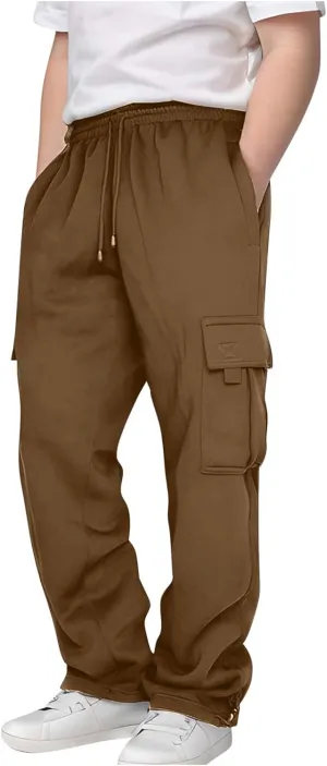 Boys Sweatpants Casual Elastic Waist Drawstring Cargo Pants Relaxed Fit Teen Kids Active Workout Joggers with Pockets
