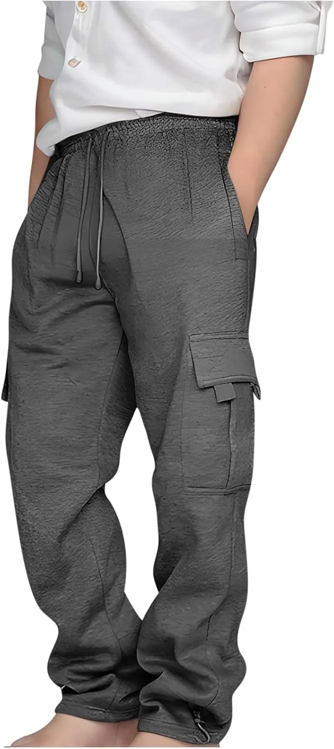 Boys Sweatpants Casual Elastic Waist Drawstring Cargo Pants Relaxed Fit Teen Kids Active Workout Joggers with Pockets