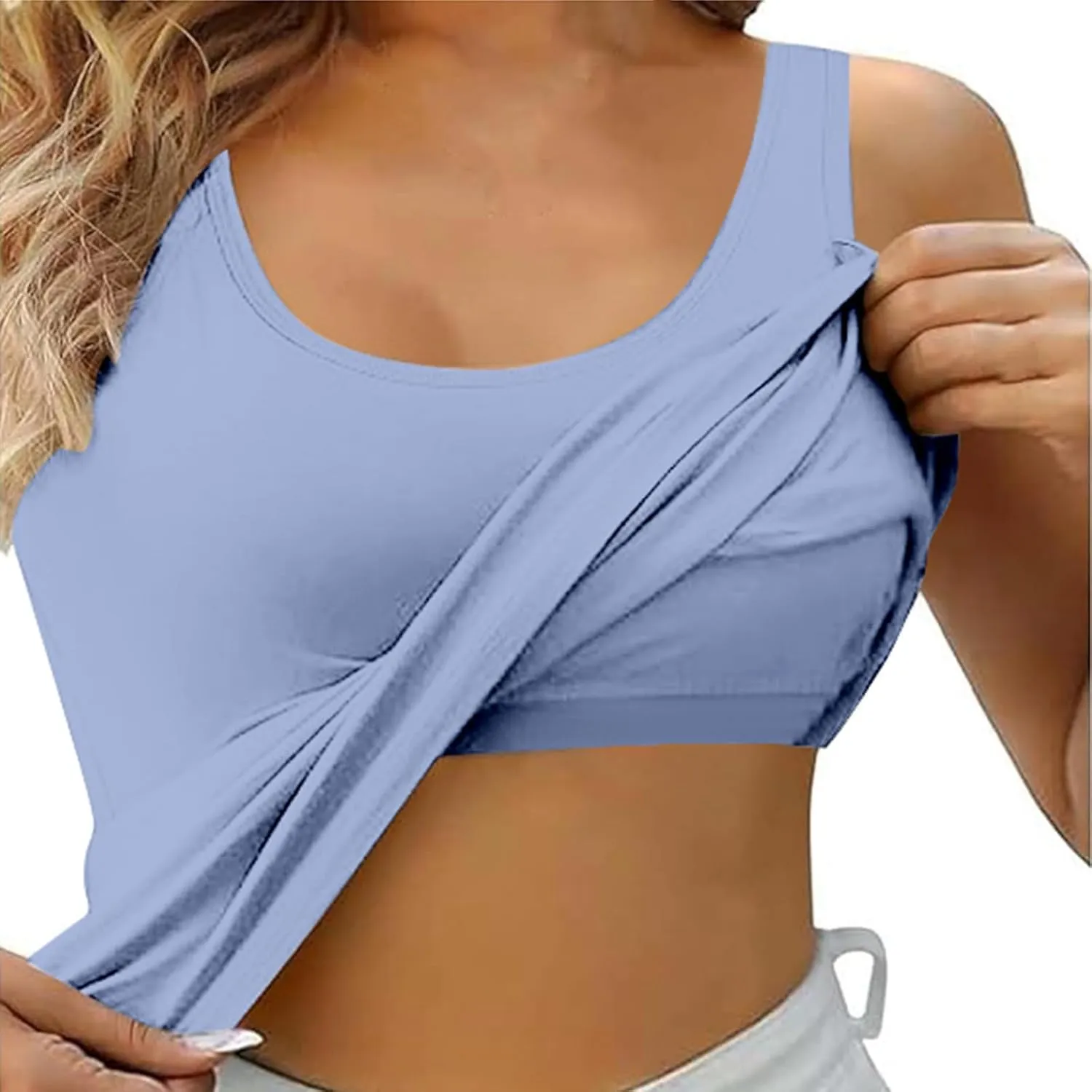 Built in Bra Tank Tops for Women Tee Summer Basic Workout Top Camisole Casual Wide Strap Sleevless Layer 2025
