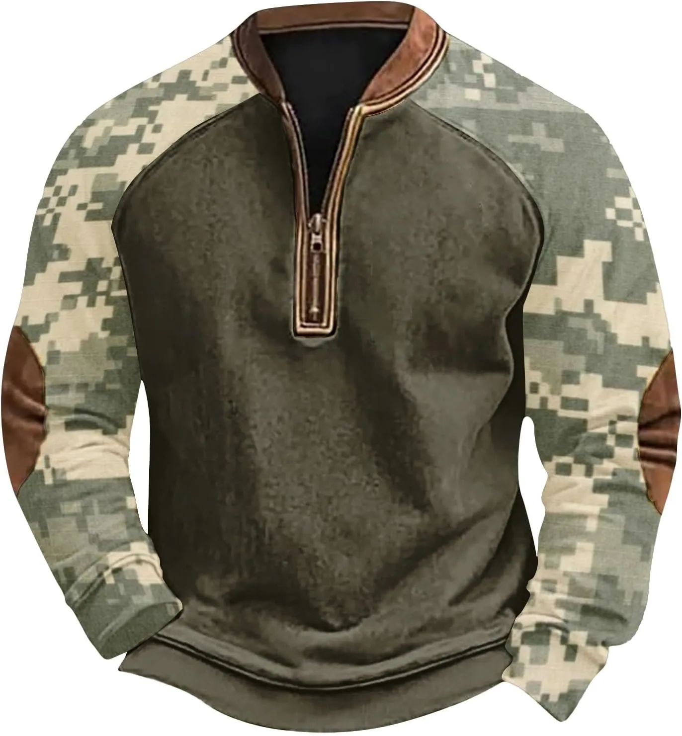 Camoflauge Quarter Zip Sweatshirt Men Plus Size Military Long Sleeve Fall Camouflage Pullover Sweatshirts