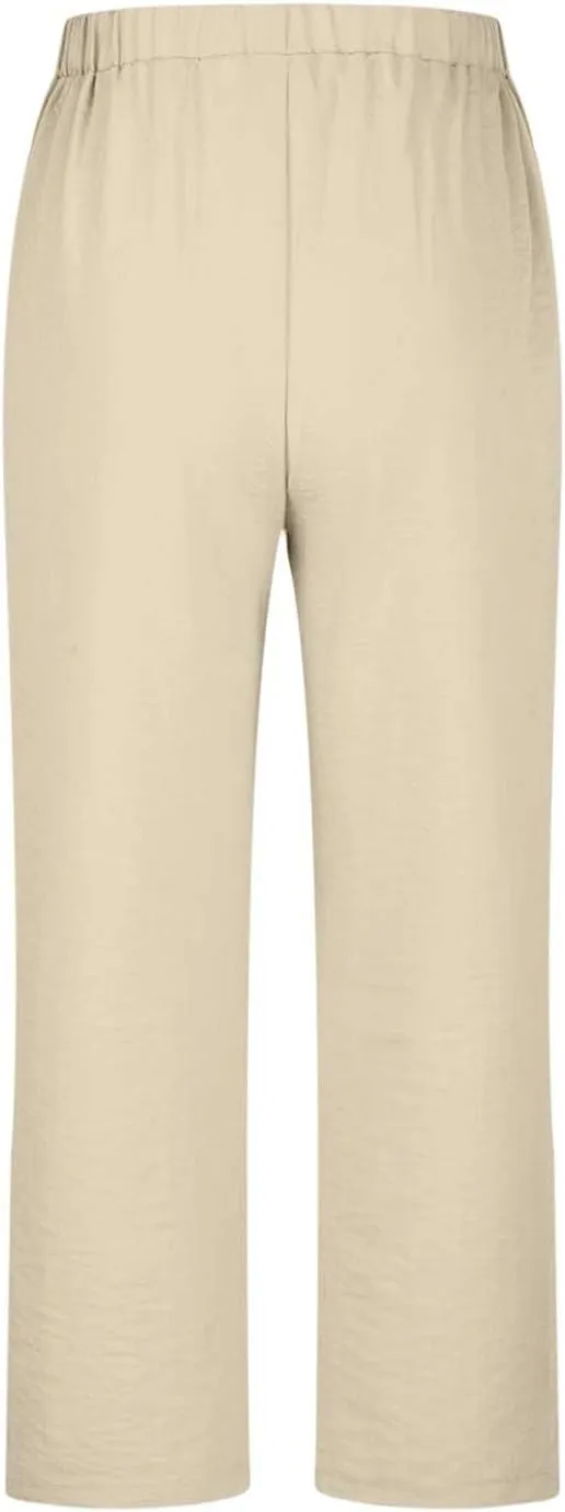 Capri Pants for Women Dressy Casual Stretch Summer 3/4 Length Trousers Wide Leg Cotton Linen Petite Cropped Pants