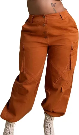 Cargo Jogger Pants Women High Waisted Loose Pants Classic Lightweight Streetwear Trousers with Multi Pockets