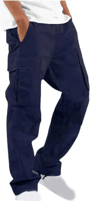 Cargo Pants for Men 2024 Relaxed Fit Causal Work Streetwear Khaki Baggy Joggers with Zipper Pockets Drawstring Sweatpants