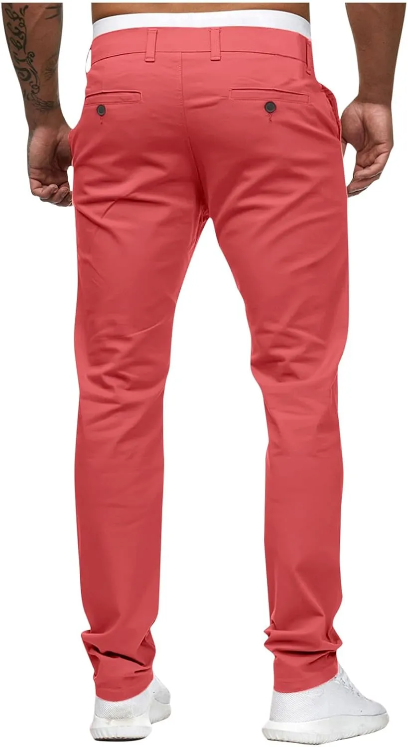 Cargo Pants for Men, Slim Fit Full Length Trousers, Casual Solid Mid Waist Pocket Fashion Workout Pants Streetwear
