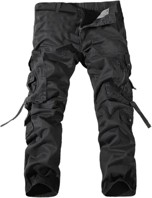 Cargo Trousers for Men Fleece Cargo Sweatpants Stretch Elastic Waist Athletic Workout Jogger Drawstring Sport Pants