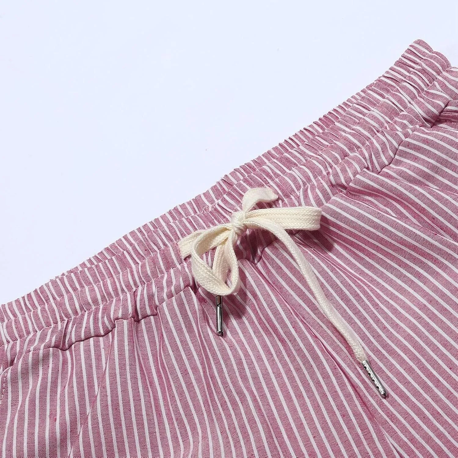 Casual Stripe Cotton Linen Pants for Womens Lightweight Elastic Drawstring Leisure Joggers Daily Soft Comfy Straight Leg Pant