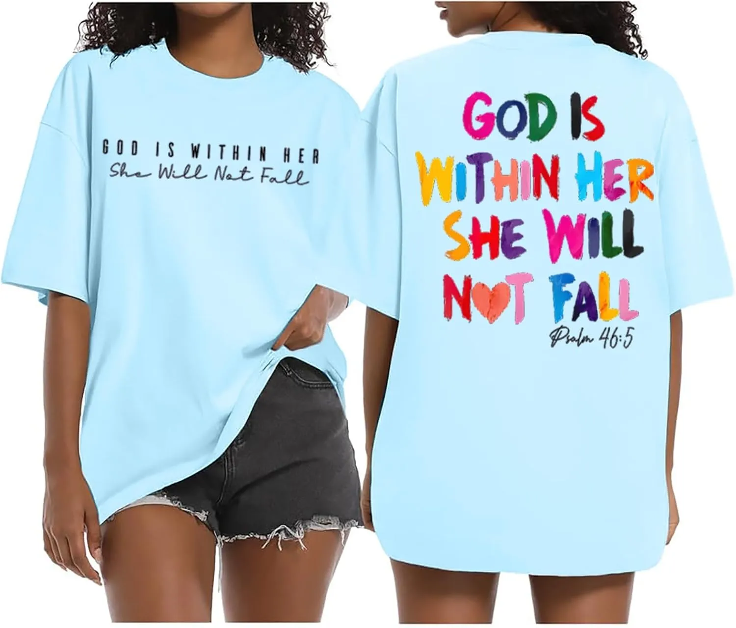 Christian Shirts for Women Oversized God Bible Verse Shirt Faith Jesus Tshirts God is Within Her She Will Not Fall