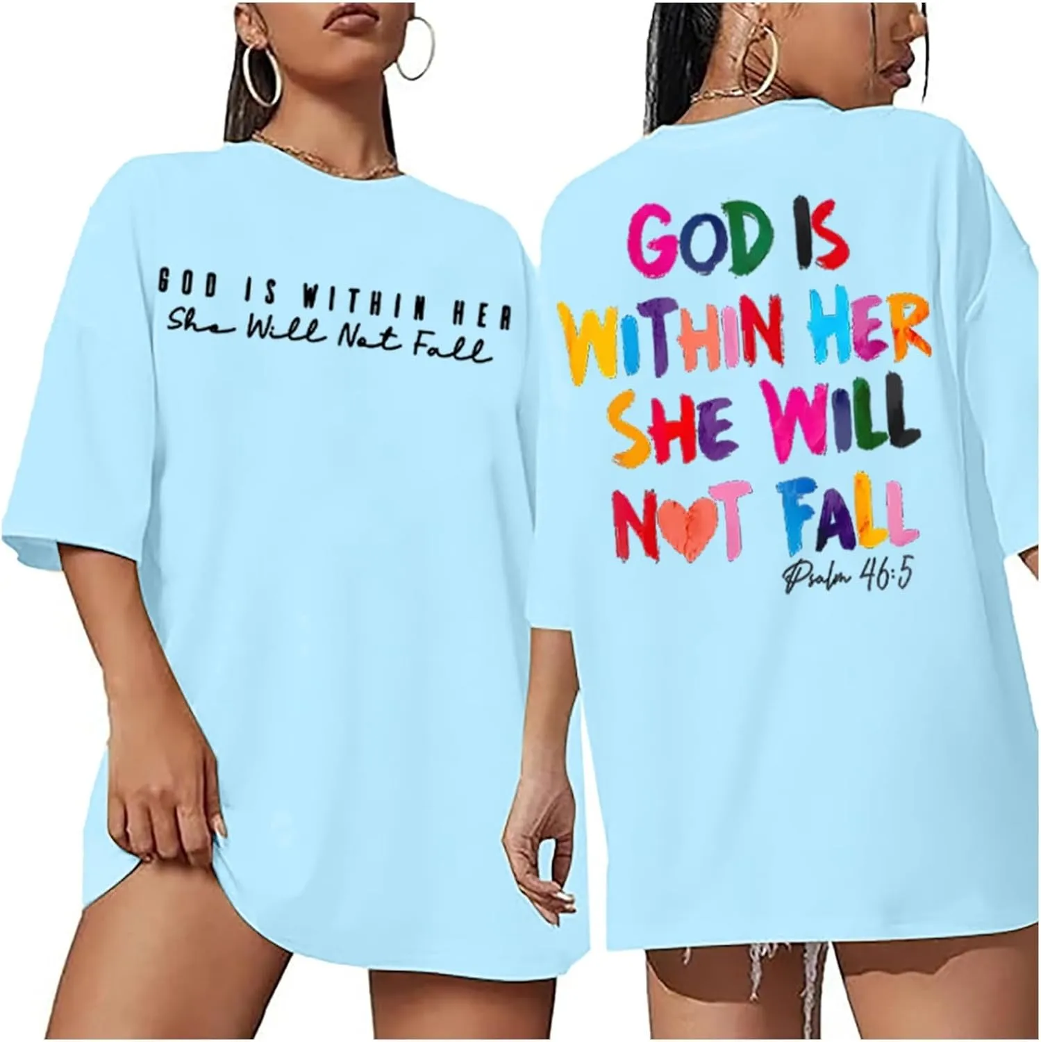 Christian Shirts for Women Oversized God Bible Verse Shirt Faith Jesus Tshirts God is Within Her She Will Not Fall