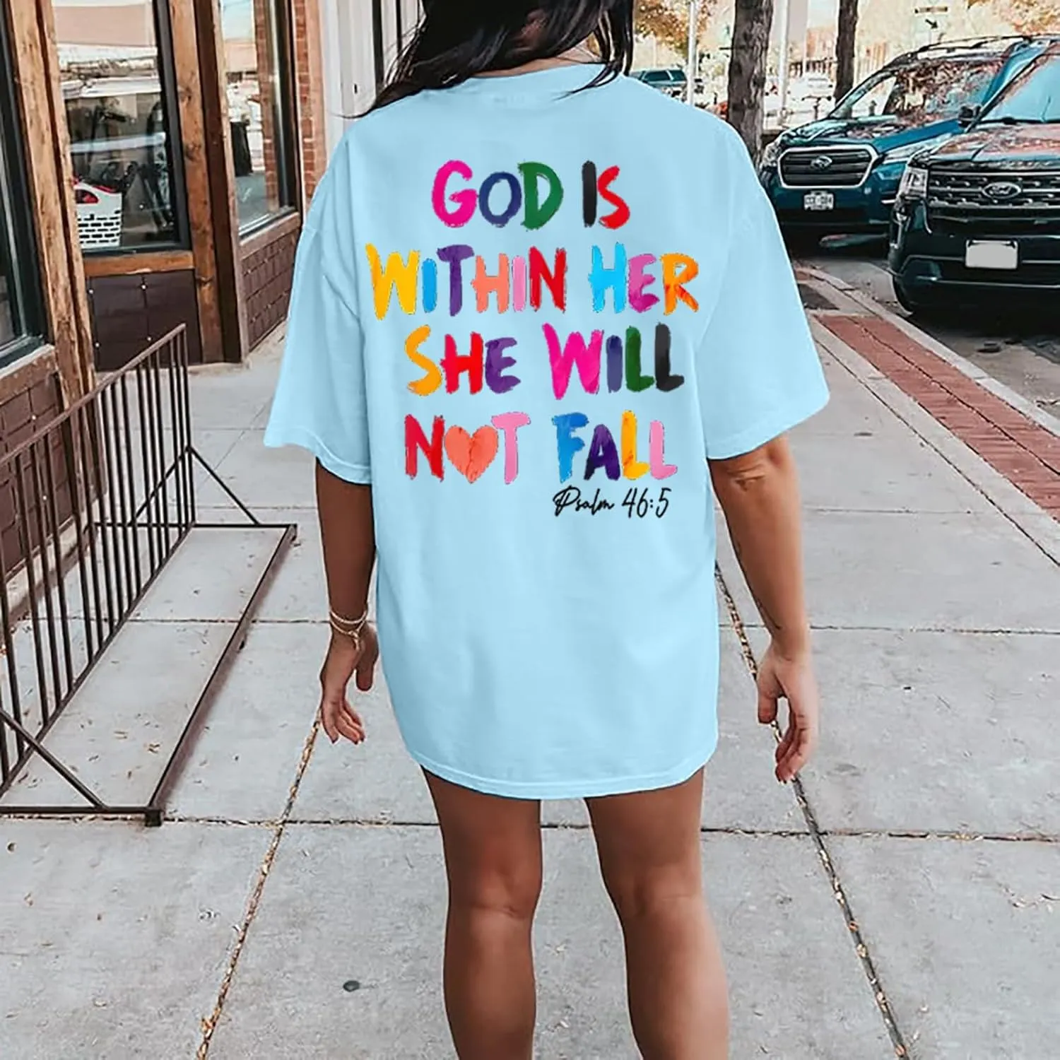 Christian Shirts for Women Oversized God Bible Verse Shirt Faith Jesus Tshirts God is Within Her She Will Not Fall