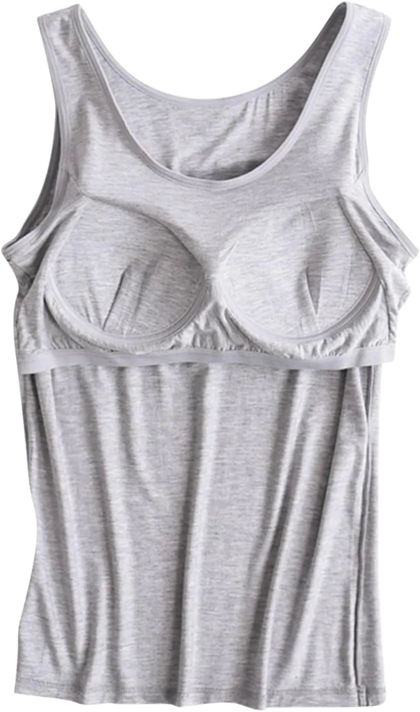 Classic Built-in-Bra Tank Tops for Women Stretchy Sleeveless Shirts Comfort Sleeveless Yoga Basic Tees Tanks