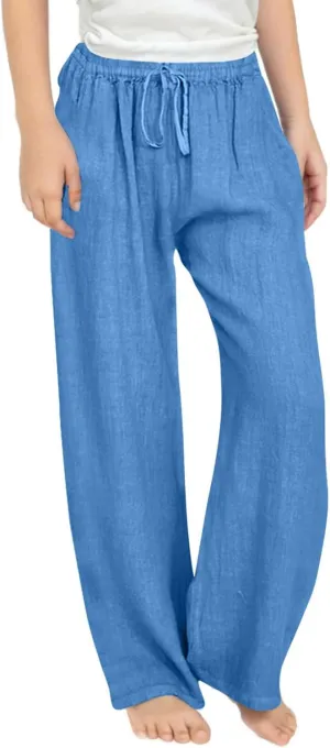 Cotton Linen Pants for Girls Summer Lightweight Wide Leg Flowy Trousers 2025 Fashion Drawstring Elastic Waist Slacks