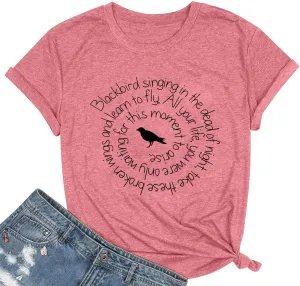 Country Music Shirt Women Blackbird Singing in The Dead of Night Tee Funny Beatles Shirt Vintage Short Sleeve Tops