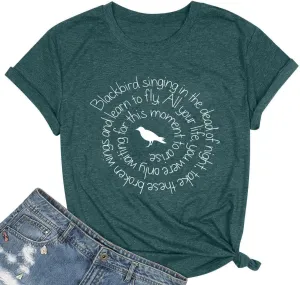 Country Music Shirt Women Blackbird Singing in The Dead of Night Tee Funny Beatles Shirt Vintage Short Sleeve Tops