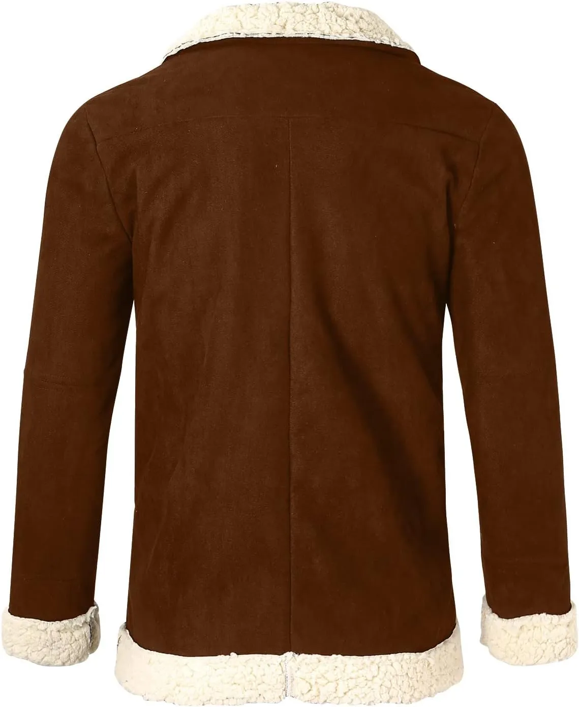 CRNTCEM Mens Shearling Sheepskin Leather Jacket Classic Brown Cotton Turn-Down Collar Sherpa Lined Warm Winter Casual Coats