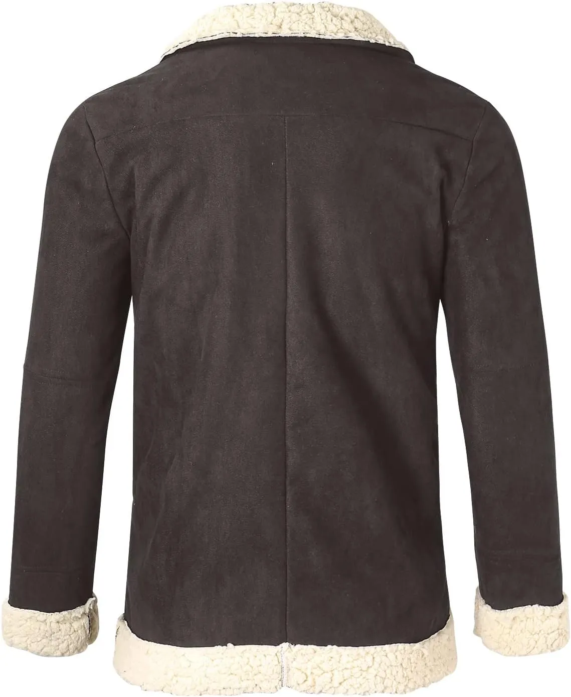 CRNTCEM Mens Shearling Sheepskin Leather Jacket Classic Brown Cotton Turn-Down Collar Sherpa Lined Warm Winter Casual Coats