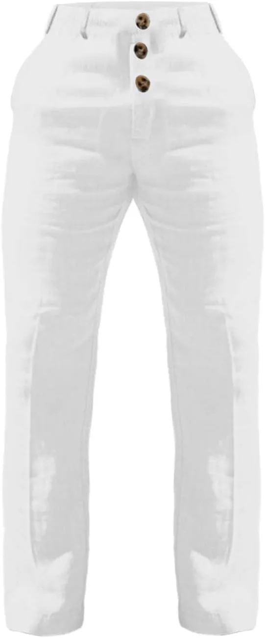 CRNTCEM Mens Wide Leg Business Cotton Linen Pants Lightweight Work Office Dress Pants Straight Leg Athletic Workout Trousers