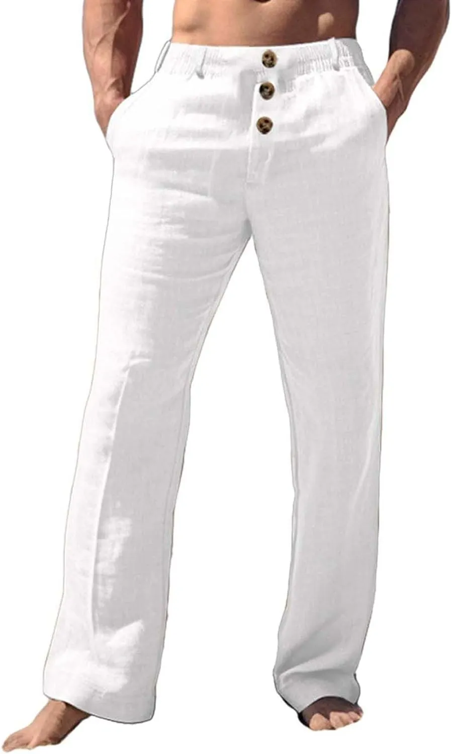 CRNTCEM Mens Wide Leg Business Cotton Linen Pants Lightweight Work Office Dress Pants Straight Leg Athletic Workout Trousers
