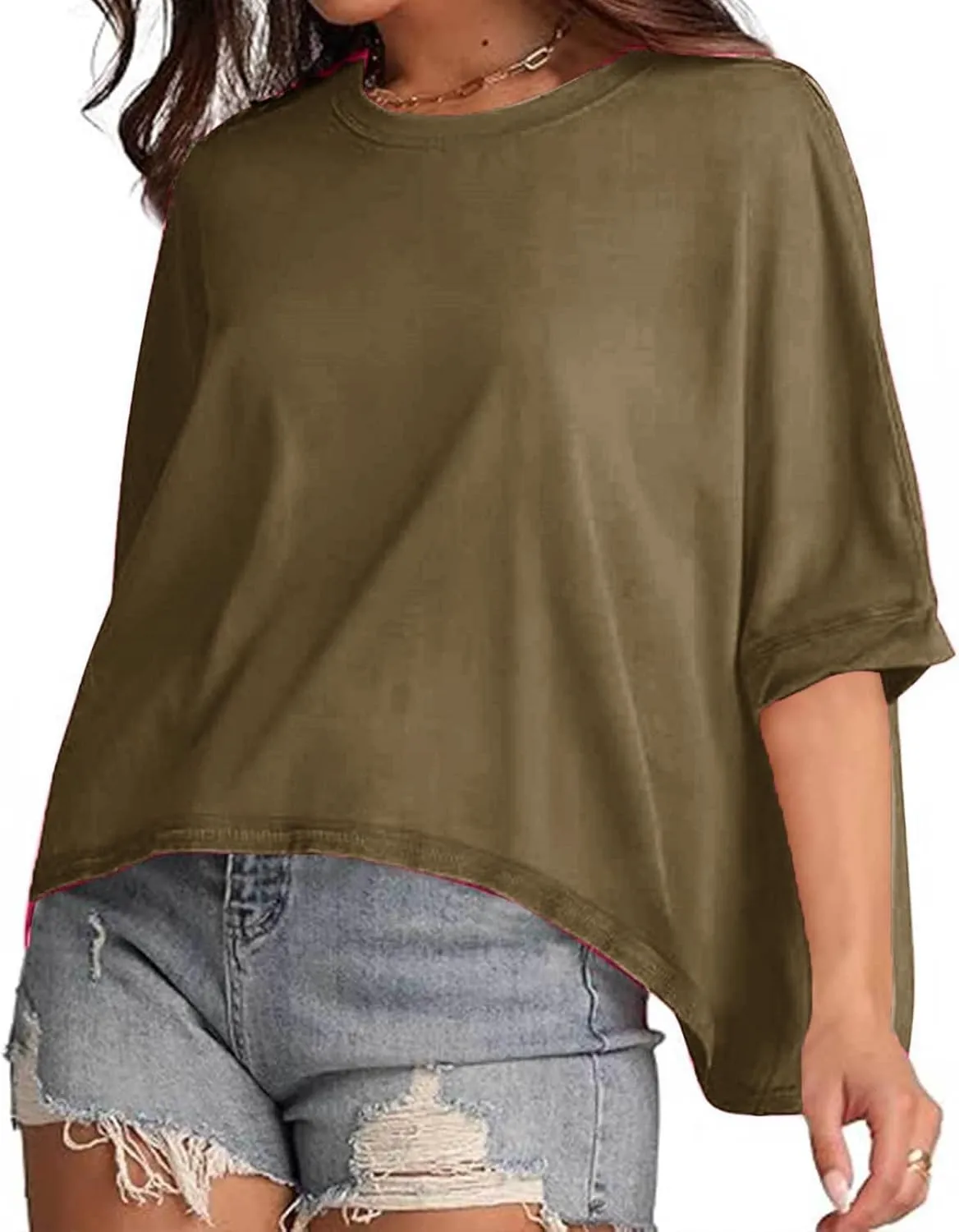 Crop Tops for Women Short Sleeve Crewneck Solid Tops 2024 Oversized Tshirts Casual Summer Loose Basic Tees