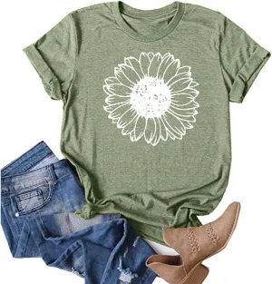 Cute Shirts for Girls 10-12 Years Old Sunflower T Shirt Cute Flower Graphic Loose Tees Crew Neck Short Sleeve Casual Tops