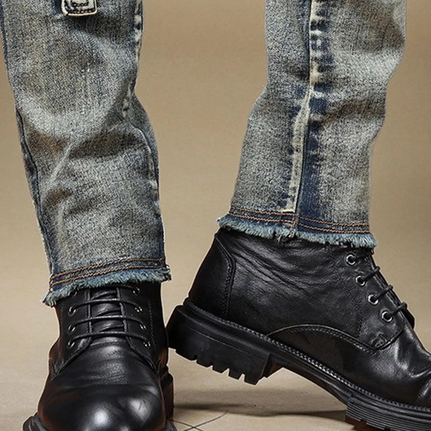 DGHM-JLMY Men's Patch Ripped Regular Fit Stretch Jeans Biker Moto Washed Distressed Slim Fit Straight Jeans Denim Pants