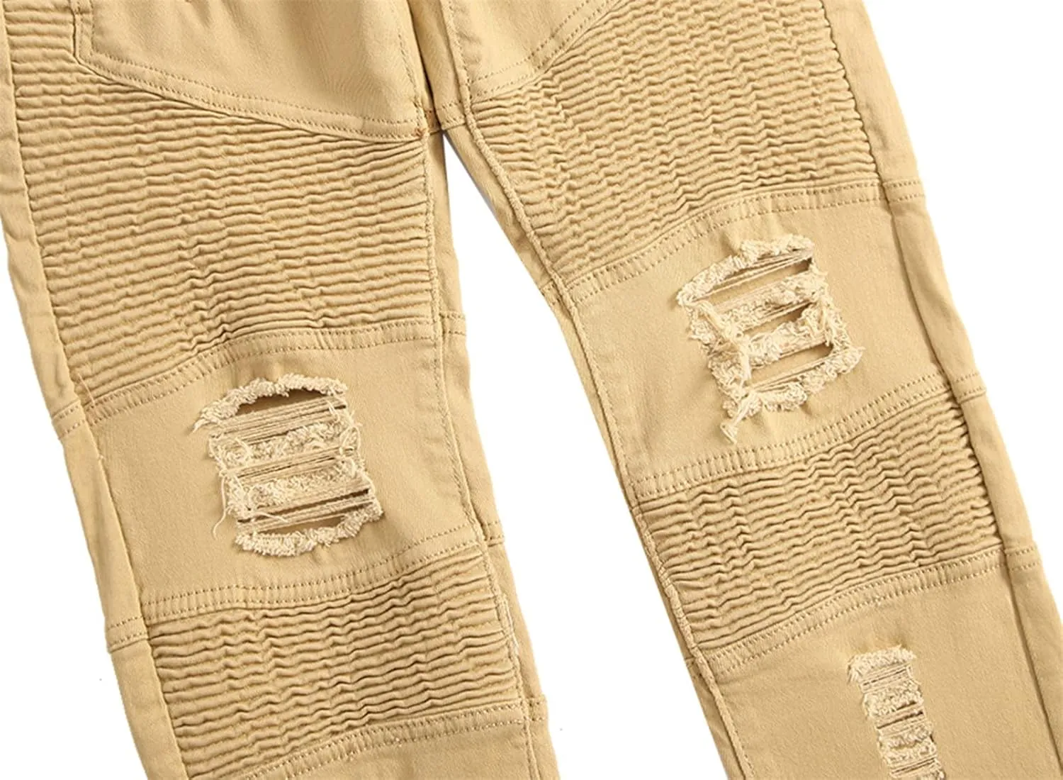 DGHM-JLMY Men's Street Motorcycle Pleated Slim Jeans Distressed Slim Fit Biker Jeans Stretched Washed Straight Fit Jeans