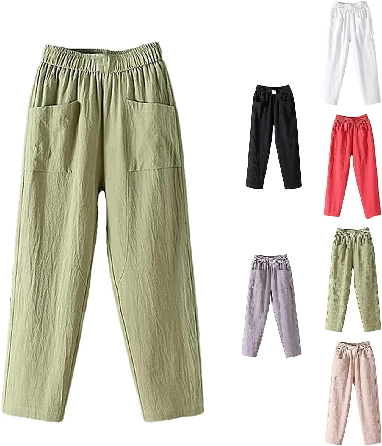 Endurancte Women's Loose Pants, Infinitne Fast Dry High Waist Cotton Trouser Cropped Solid Straight Wide Leg with Pockets