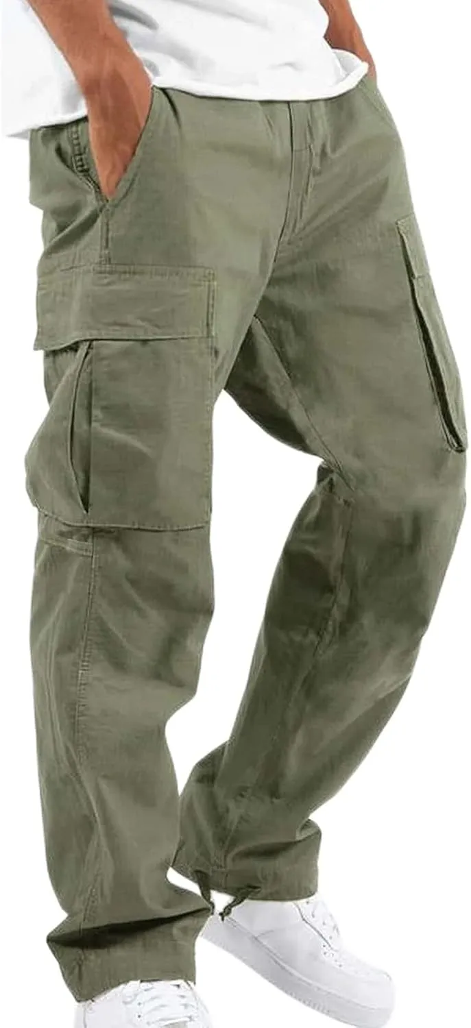 evzosrz Mens Casual Cargo Pants Lightweight Outdoor Drawstring Jogger Sweatpants Gym Hiking Running Trousers with Pockets