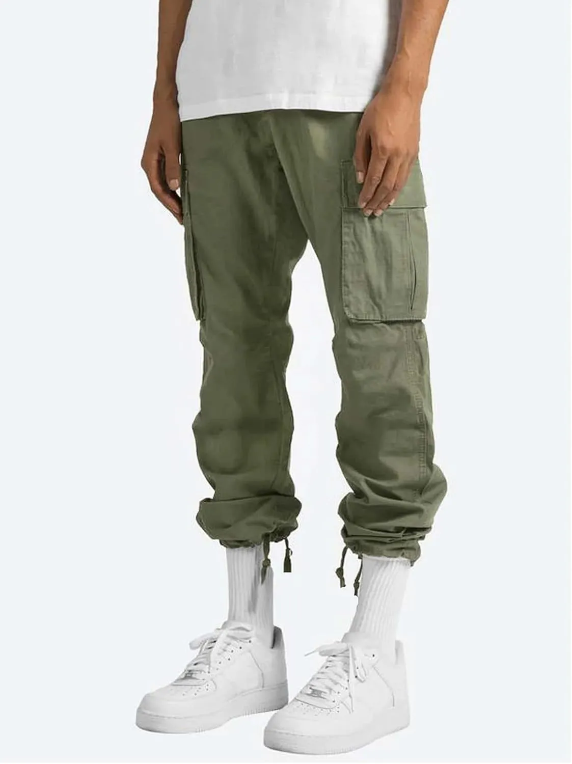 evzosrz Mens Casual Cargo Pants Lightweight Outdoor Drawstring Jogger Sweatpants Gym Hiking Running Trousers with Pockets