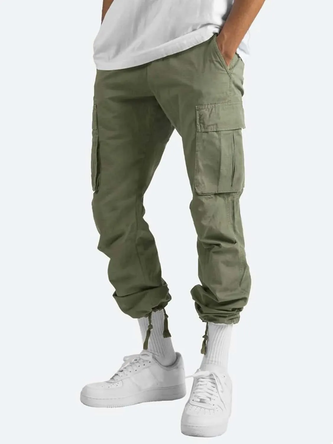 evzosrz Mens Casual Cargo Pants Lightweight Outdoor Drawstring Jogger Sweatpants Gym Hiking Running Trousers with Pockets