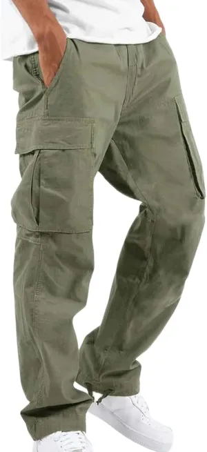 evzosrz Mens Casual Cargo Pants Lightweight Outdoor Drawstring Jogger Sweatpants Gym Hiking Running Trousers with Pockets