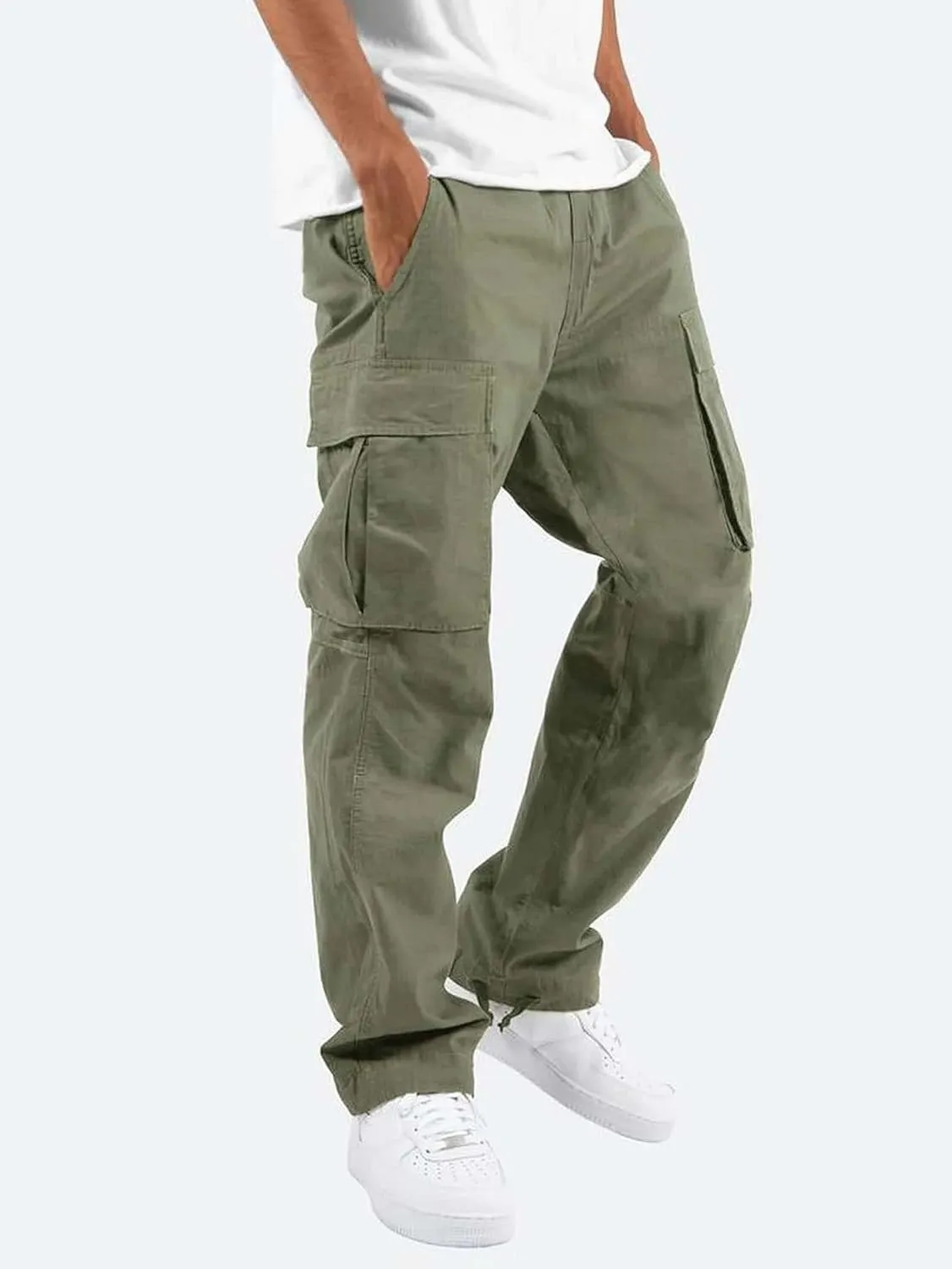 evzosrz Mens Casual Cargo Pants Lightweight Outdoor Drawstring Jogger Sweatpants Gym Hiking Running Trousers with Pockets