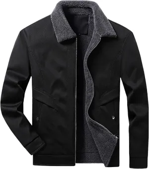 evzosrz Men's Corduroy Jackets Lapel Fleece Lined Sherpa Full Zip Casual Coats Windproof Thickened Warm Fashion Winter Coats