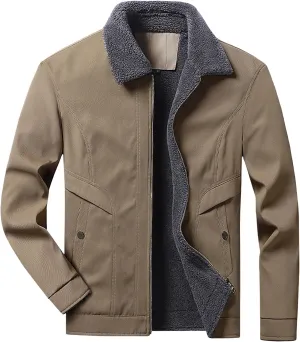 evzosrz Men's Corduroy Jackets Lapel Fleece Lined Sherpa Full Zip Casual Coats Windproof Thickened Warm Fashion Winter Coats