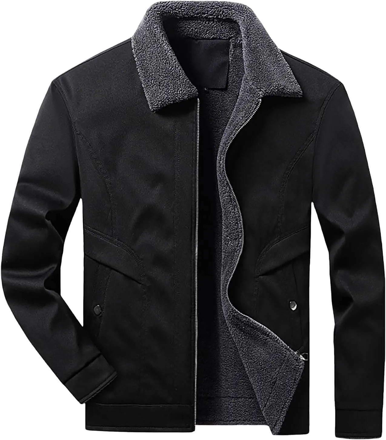 evzosrz Men's Corduroy Jackets Lapel Fleece Lined Sherpa Full Zip Casual Coats Windproof Thickened Warm Fashion Winter Coats